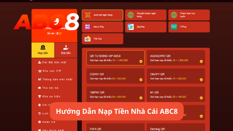 Hướng Dẫn Nạp Tiền Nhà Cái ABC8